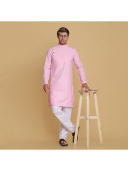 TAHVO - Men Solid Pink Kurta with Pyjama