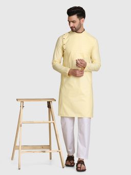 TAHVO - Men Solid Yellow Kurta with Pyjama