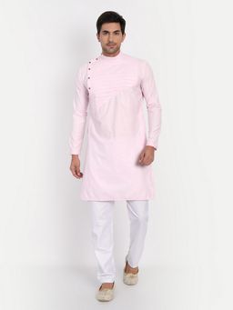 TAHVO - Men Solid Pink Kurta with Pyjama