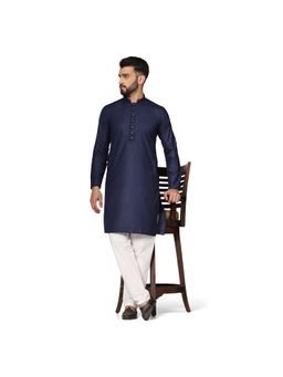 TAHVO - Men Solid Navy Blue Kurta with Pyjama