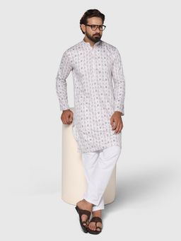 TAHVO - Men Geometric Printed White Kurta with Pyjama
