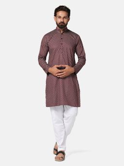 TAHVO - Men Geometric Printed Maroon Kurta with Pyjama