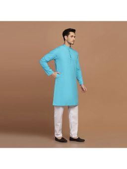 TAHVO - Men Solid Blue Kurta with Pyjama