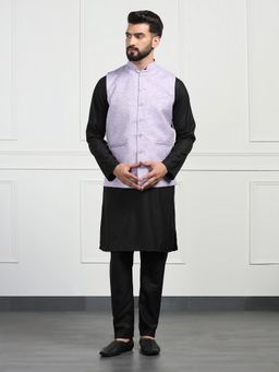 TAHVO - Men Black Kurta with Pant and Nehru Jacket