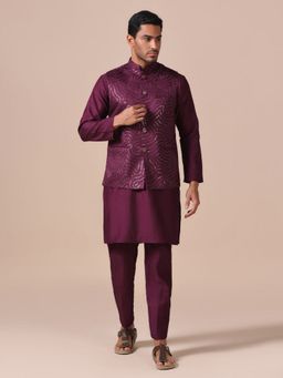 TAHVO - Heritage Purple Kurta with Pant and Nehru Jacket