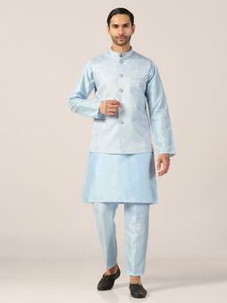 TAHVO - Elegance Blue Kurta with Pant and Nehru Jacket