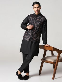 TAHVO - Men Black Kurta with Pant and Nehru Jacket