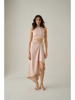 No Grey Area - Beige Draped Dress
