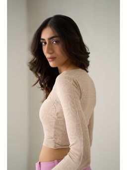 No Grey Area - Beige Kolam Long Sleeve Crop Top