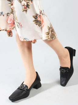 ELLE - Black Slip On Party Wear Women Pumps