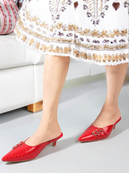ELLE - Red Slip On Party Wear Women Mule Heels