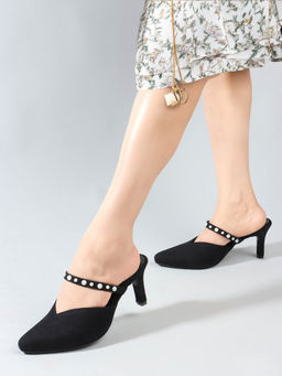 ELLE - Black Slip On Party Wear Women Mule Heels