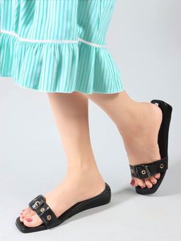 ELLE - Black Party Wear Women Wedge Sandals