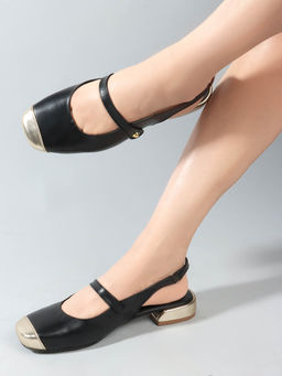 ELLE - Gold and Black Party Wear Women Sandals