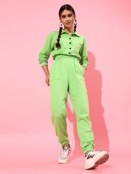 STREET 9 - Women Green Solid Collar Neck Jumpsuit