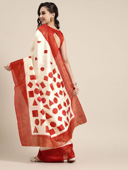 Sareemall - Off White Festive Wear Silk Blend Printed Saree With Unstitched Blouse with Unstitched