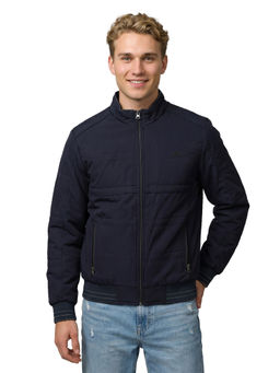 Monte Carlo - Navy Blue Solid Polyester Blend Regular Jacket
