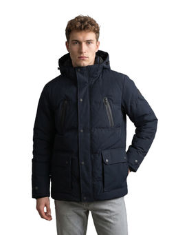 Monte Carlo - Navy Blue Solid Polyester Blend Regular Jacket