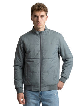 Monte Carlo - Grey Solid Polyester Blend Regular Bomber Jacket