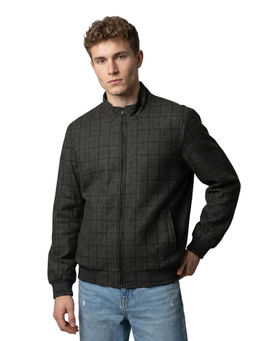 Monte Carlo - Grey Checks Polyester Blend Regular Jacket