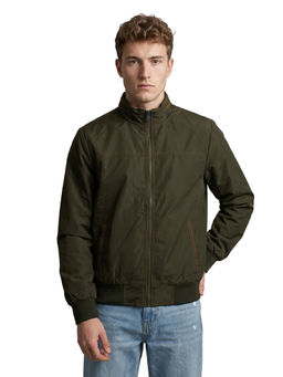 Monte Carlo - Olive Solid Polyester Blend Regular Bomber Jacket