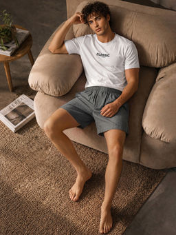 Van Heusen - Grey Solid Pure Cotton Relaxed Shorts