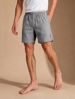 Van Heusen - Grey Solid Pure Cotton Relaxed Shorts