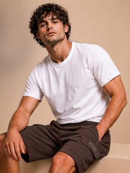 Van Heusen - Brown Solid Cotton Blend Relaxed Shorts