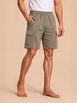 Van Heusen - Beige Solid Cotton Blend Relaxed Shorts
