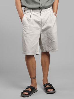 ROOKIES - Beige Solid Cotton Blend Loose Shorts