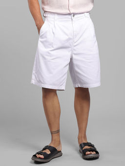 ROOKIES - White Solid Cotton Blend Loose Shorts