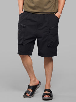 ROOKIES - Black Solid Polyester Loose Shorts
