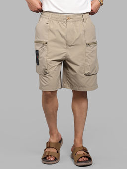 ROOKIES - Khaki Solid Polyester Loose Shorts