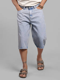 ROOKIES - Blue Solid Cotton Blend Loose Shorts
