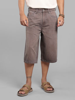 ROOKIES - Brown Solid Cotton Loose Shorts