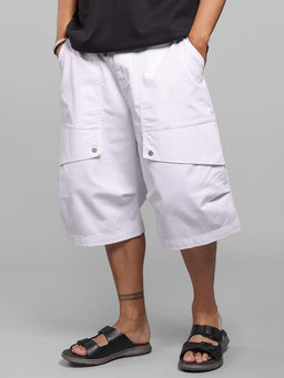 ROOKIES - White Solid Cotton Blend Loose Shorts
