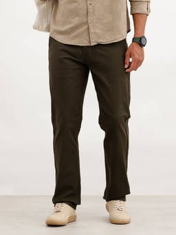 WROGN - Brown Solid Pure Cotton Straight Trouser