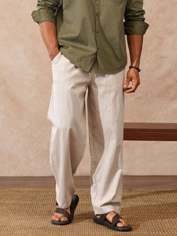 WROGN - Beige Solid Pure Cotton Loose Trouser