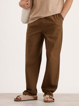 WROGN - Brown Solid Pure Cotton Loose Trouser