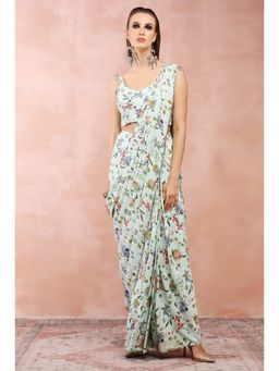 Payal Singhal - Mint Nargis Printed Pre-Stitched Saree With Stitched Blouse