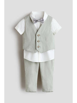 H&M - Boys Green 4-piece linen-blend dressy set