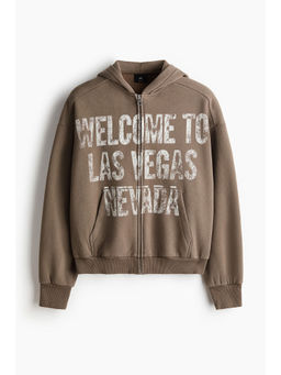 H&M - Men Brown Oversized Fit Printed zip-through hooded Jacket