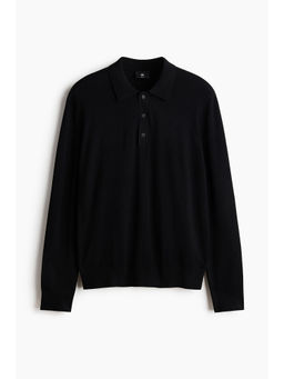 H&M - Men Black Regular Fit Knitted polo T-shirt