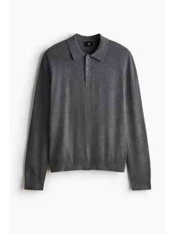H&M - Men Grey Regular Fit Knitted polo T-shirt
