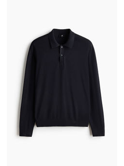 H&M - Men Navy Blue Regular Fit Knitted polo T-shirt