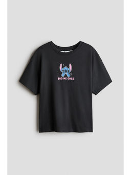 H&M - Girls Black Printed cotton T-shirt