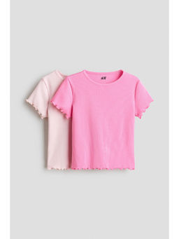H&M - Girls Pink 2-pack ribbed cotton T-shirts