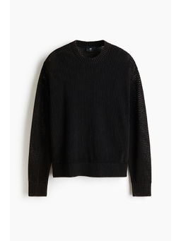 H&M - Men Black Loose Fit Hole-knit cotton jumper