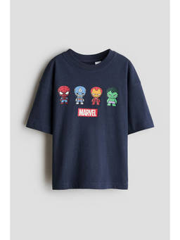 H&M - Boys Blue Printed cotton T-shirt