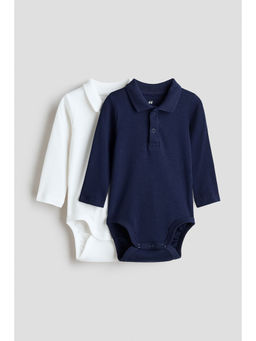 H&M - Boys Blue 2-pack polo-style bodysuits